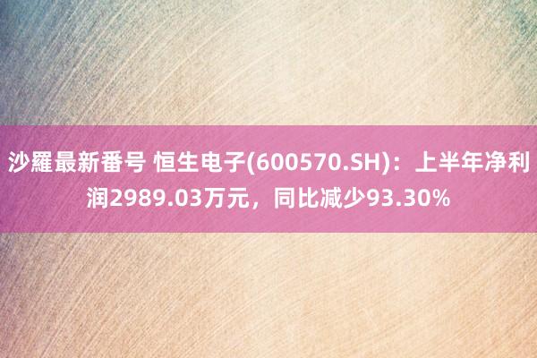 沙羅最新番号 恒生电子(600570.SH)：上半年净利润2989.03万元，同比减少93.30%